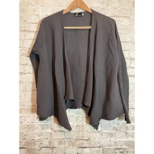 Fenini Lagenlook Top Womens Medium Gray Textured Ribbed Open Front Asymmetric